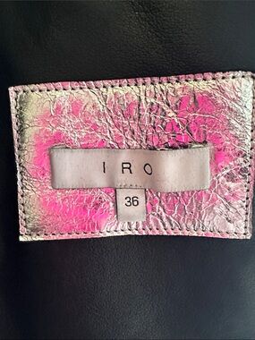 IRO Silver Metallic Leather, Black Fur inside bomber jacket
